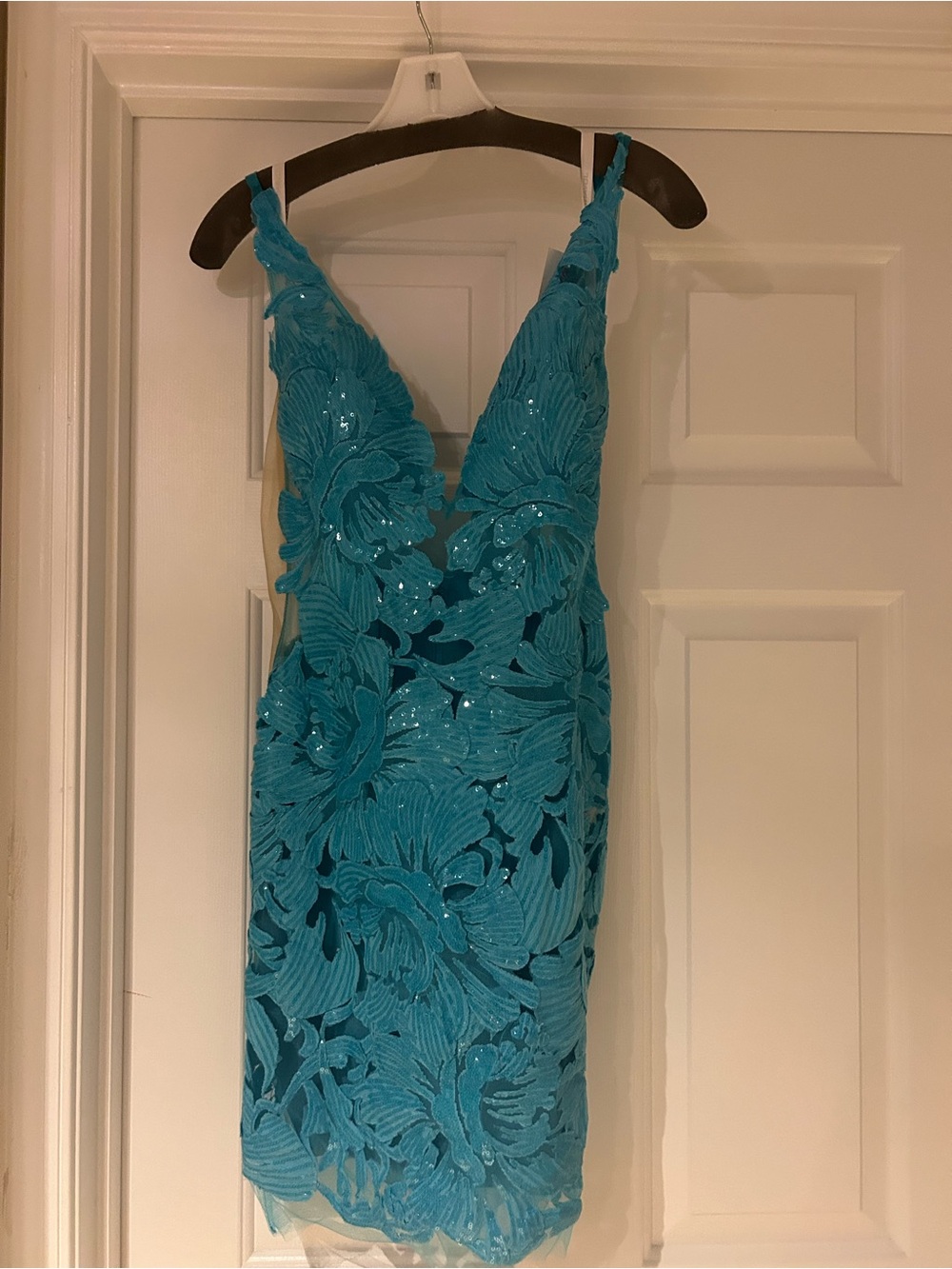 Turquoise Floral Lace V-Neck Women’s Dress